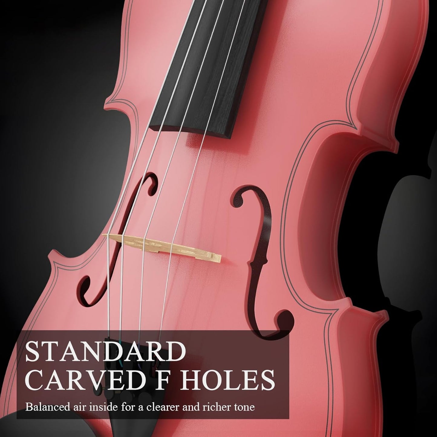 3/4 Beginner Violin Kit, Complete Violin Set with Case, Bow, Rosin, Pink