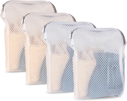 4 Pack Mesh Laundry Bag Mesh Laundry Bags Laundry with Handle for Washing Socks, Baby Items, Lingerie, Travel Garments (WHITE, 4)