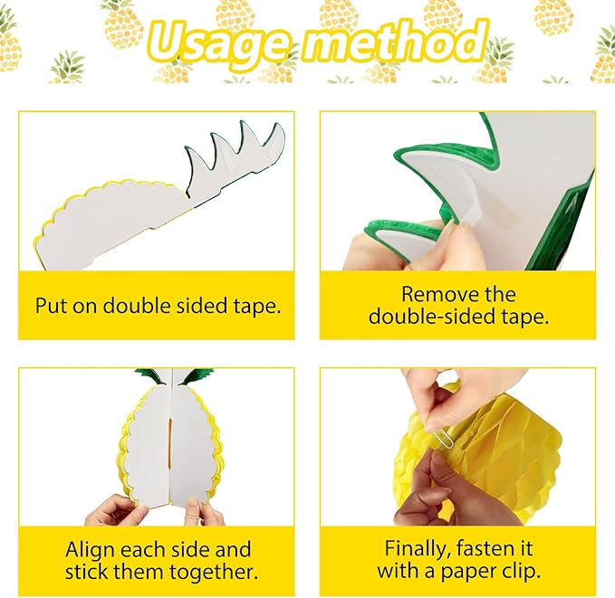 6 Pack 14 Inch Pineapple Honeycomb Decorations, Standing Tissue Paper Centerpieces, 3D Tropical Fruit Ornaments for Hawaiian Luau, Summer Pool, Beach Birthday, Jungle Theme Table Decor