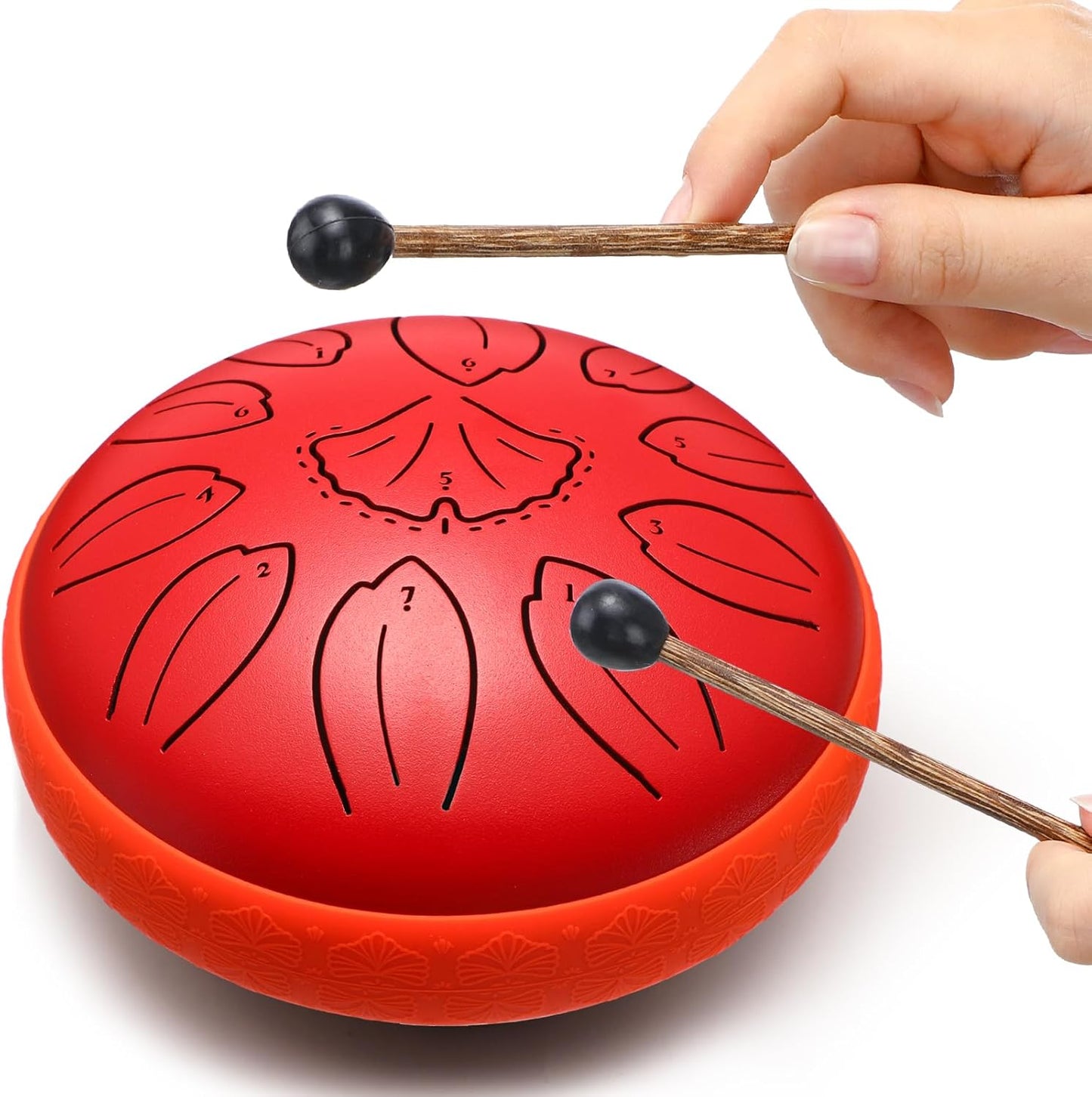 Steel Tongue Drum Percussion, 6 Inch 11 Notes Musical Instruments, Music Gifts for Family Friends (Red)
