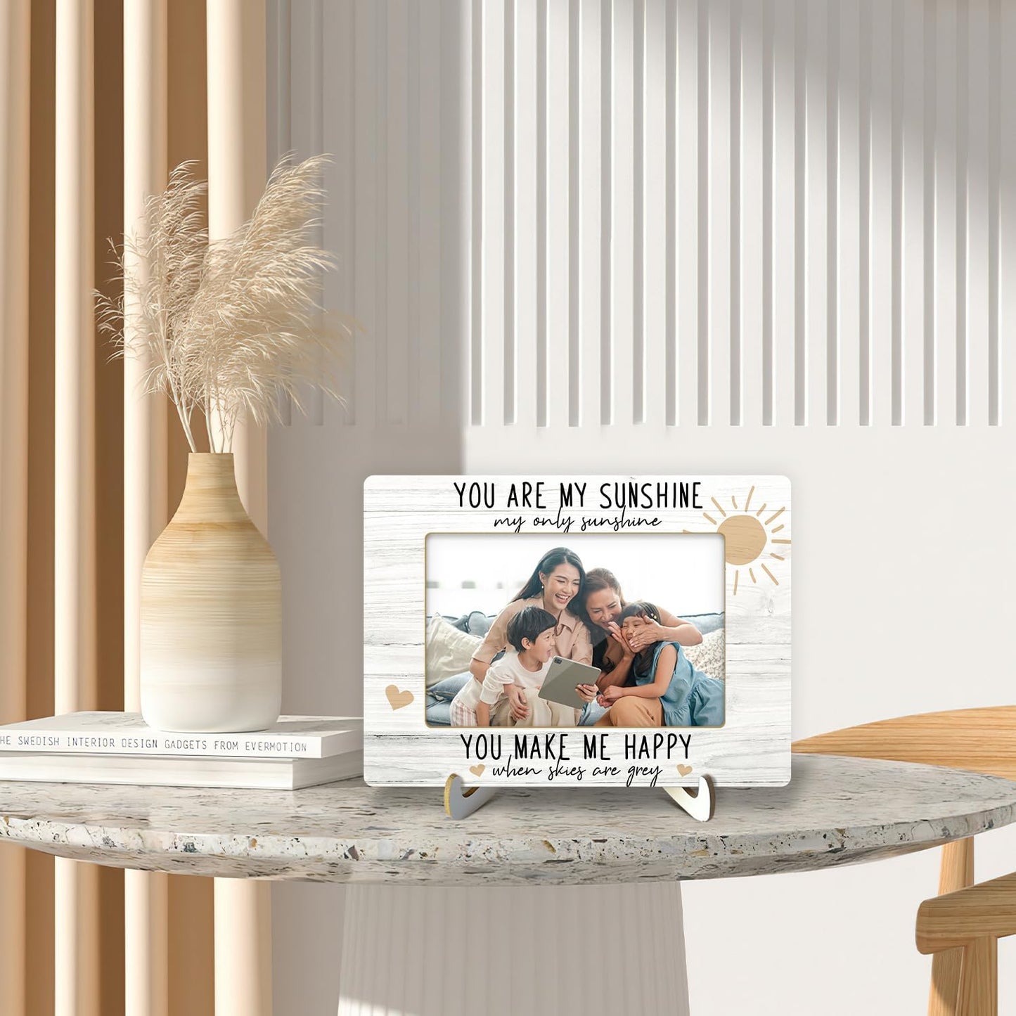 CMHIE Wood Picture Frame with stand, Gift for Family Mom Boy Girl Son Daughter, You are My Sunshine Picture Frame Display 4x6 Horizontal Photo for Tabletop, Home Shelf Table Decorative Supplies -25