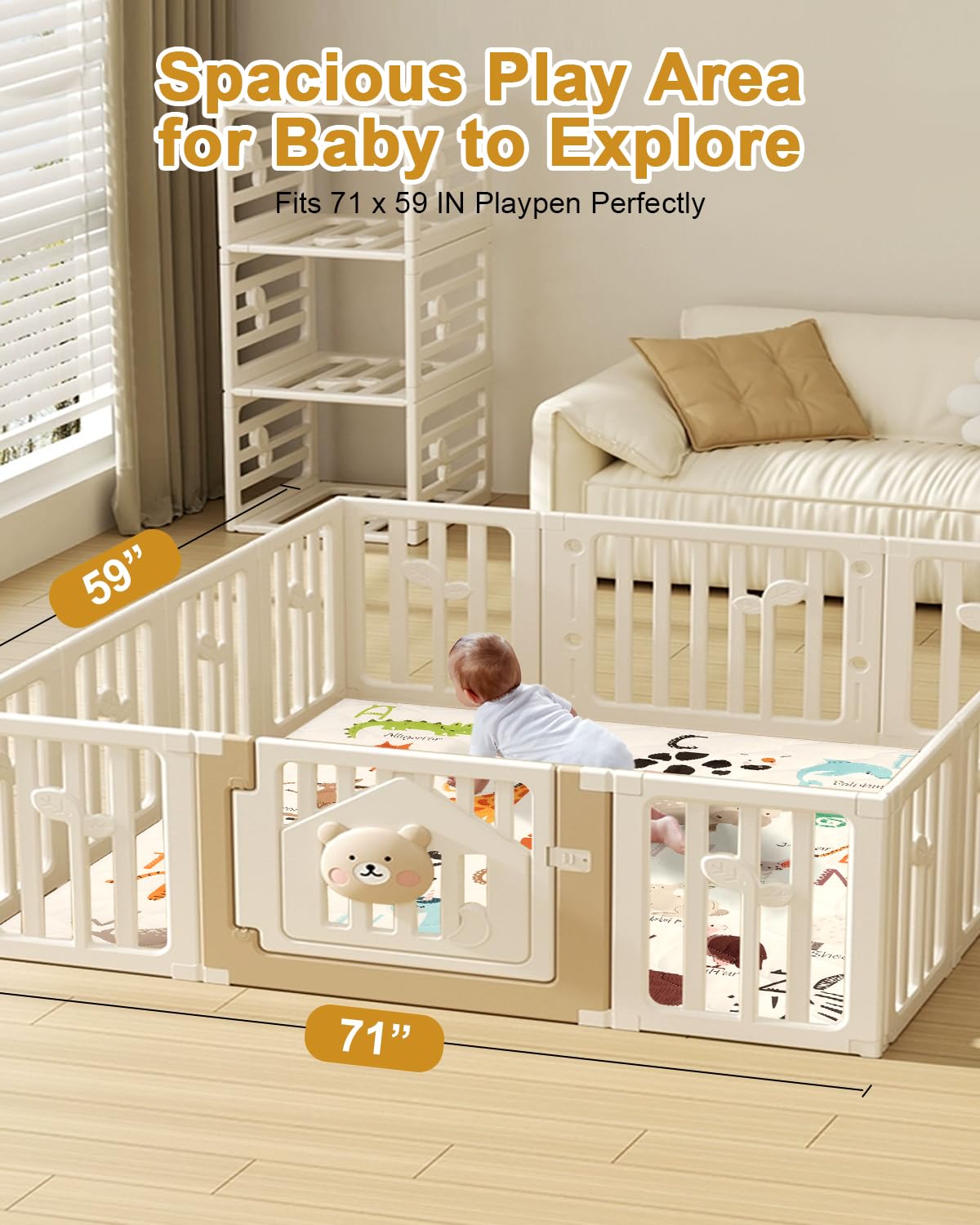 Premium Foam Baby Play Mat 71" x 59" – Removable & Machine Washable Cover, Extra Thick Padding Playpen Mat, Non-Slip Crawling Mat, Easy to Clean for Infants, Toddlers & Babies