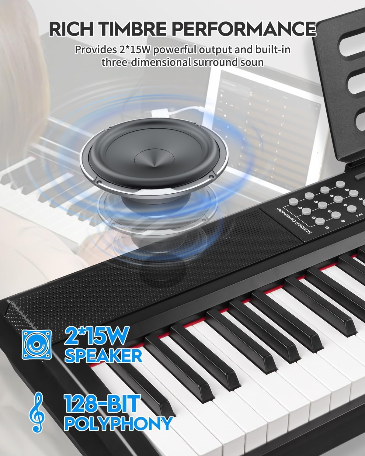 STRICH 88 Keys Weighted Keyboard with Sustain Pedal, Hammer-Action Digital Piano, 2x15W Built-In Speakers, Full-size Electric Piano Keyboard Supports USB-MIDI/Wireless Connect, SDP-120