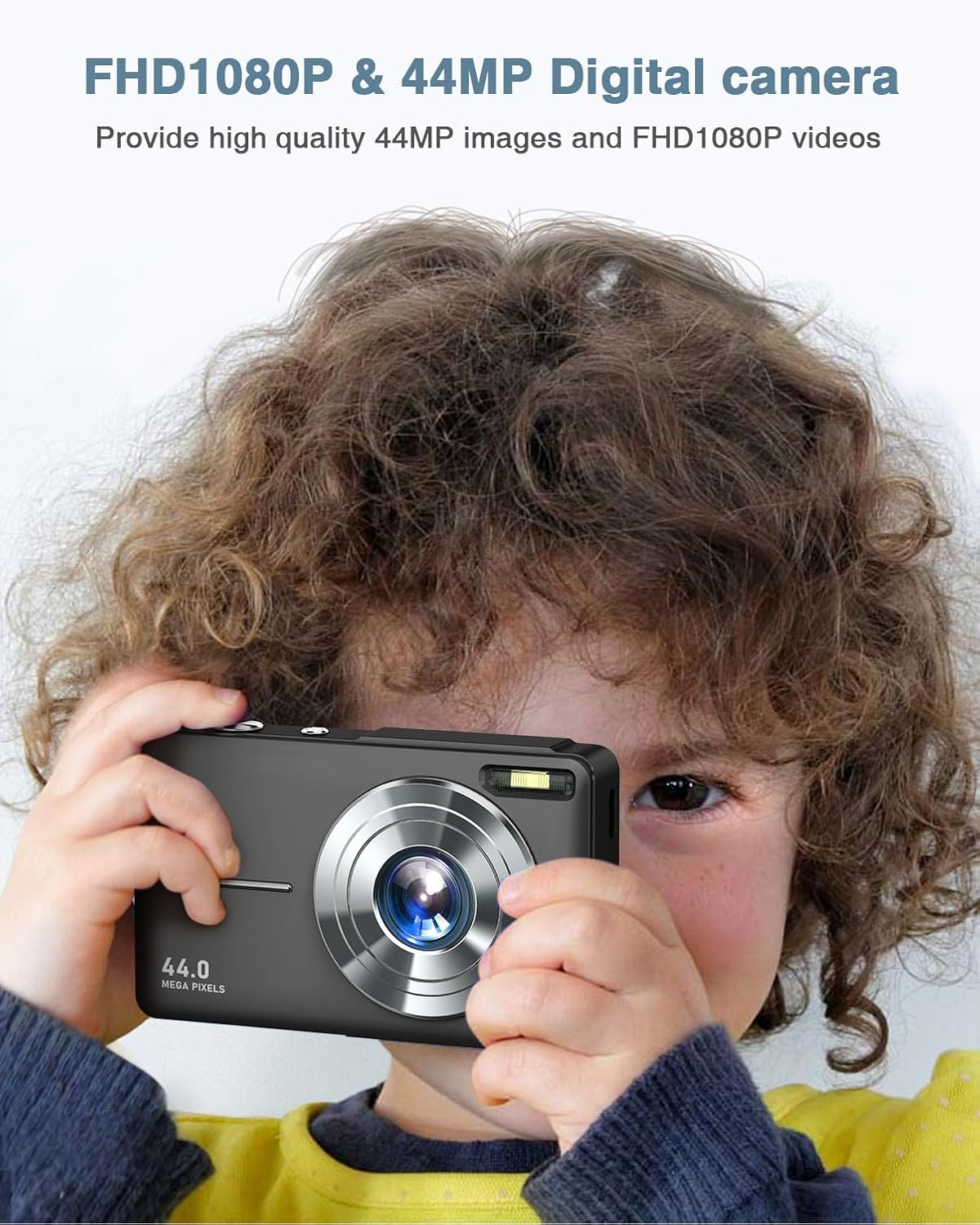 Digital Camera, FHD 1080P Point and Shoot Camera with 16X Zoom Anti Shake, Compact Small Portable for Boy Girls(Deep Black)