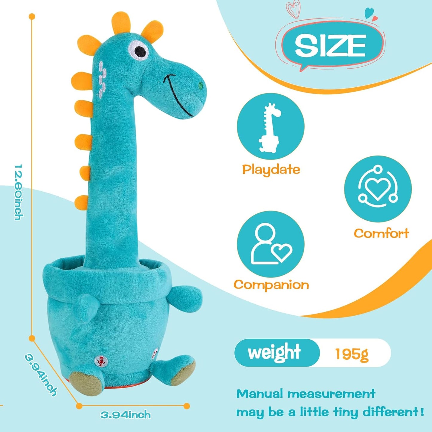 Dancing Talking Dinosaur for Baby Toddler, Interactive Mimicking Toy with Recording and Repeating, 60 Songs