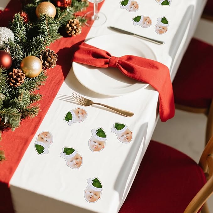 callie Personalized Christmas Stickers with Photo Face, Custom Waterproof Glitter Xmas Labels for Crafts Cards Envelope Seal Party Decor, 12pcs