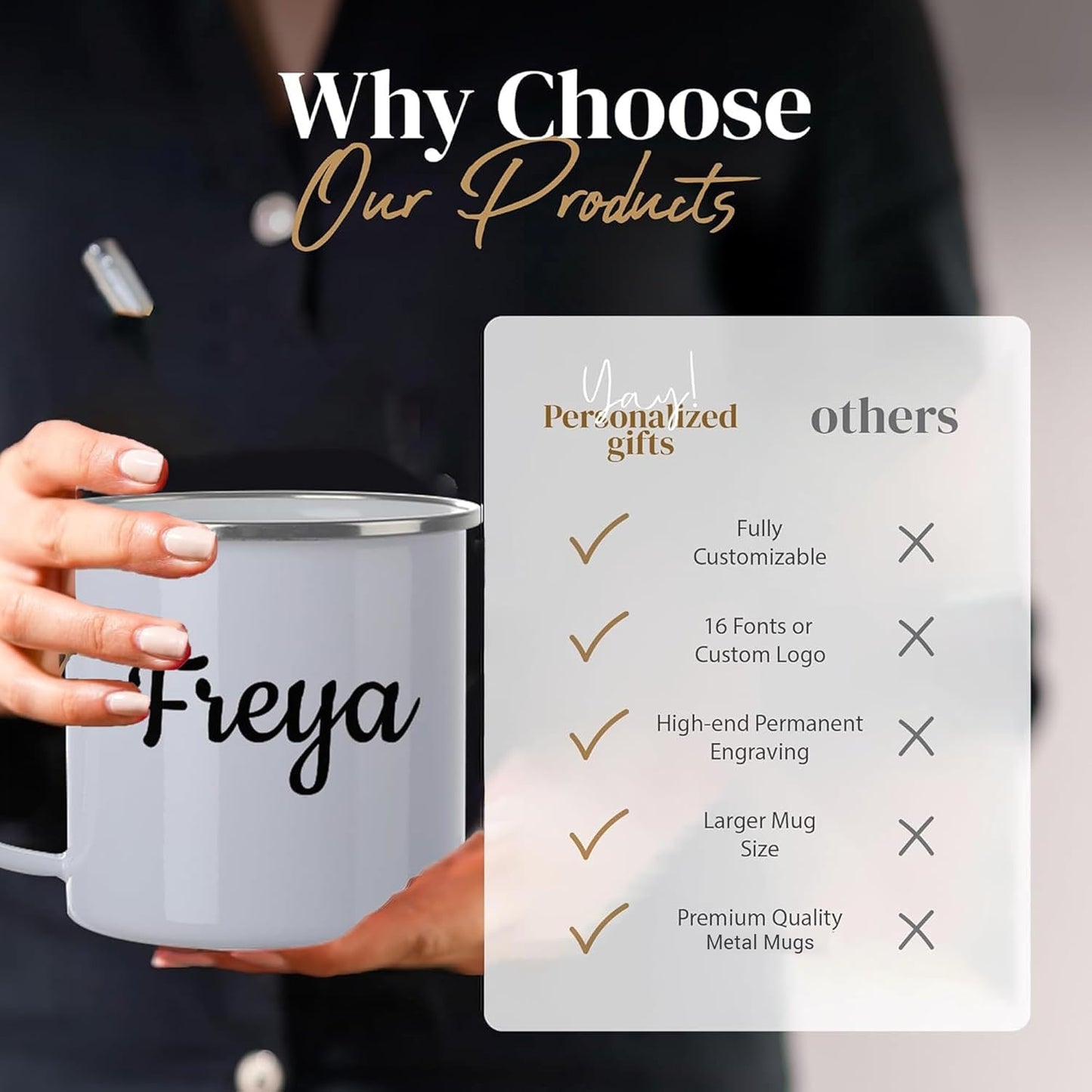 Custom Camping Mug, Personalized Stainless Steel Coffee Mugs With Text, 15oz Metal Campfire Cups, Travel Cup for Hot Chocolate, Tea, Engraved Gifts for Men, Women (Engraved Custom Text, White Metal)