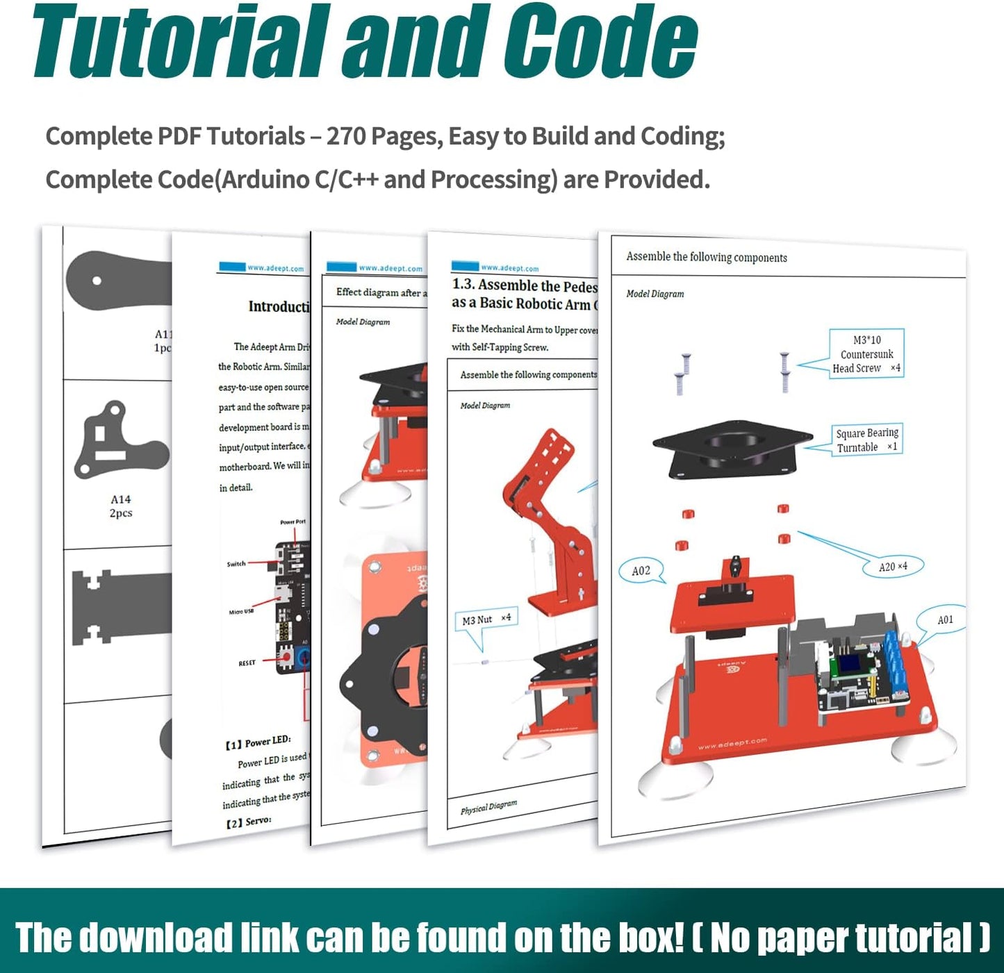 Adeept 5DOF Robotic Arm Kit Compatible with Arduino IDE, Programmable DIY Coding STEM Educational 5 Axis Build Robot Arm, Robot Starter Kit with OLED Display Processing Code and Tutorials - Black