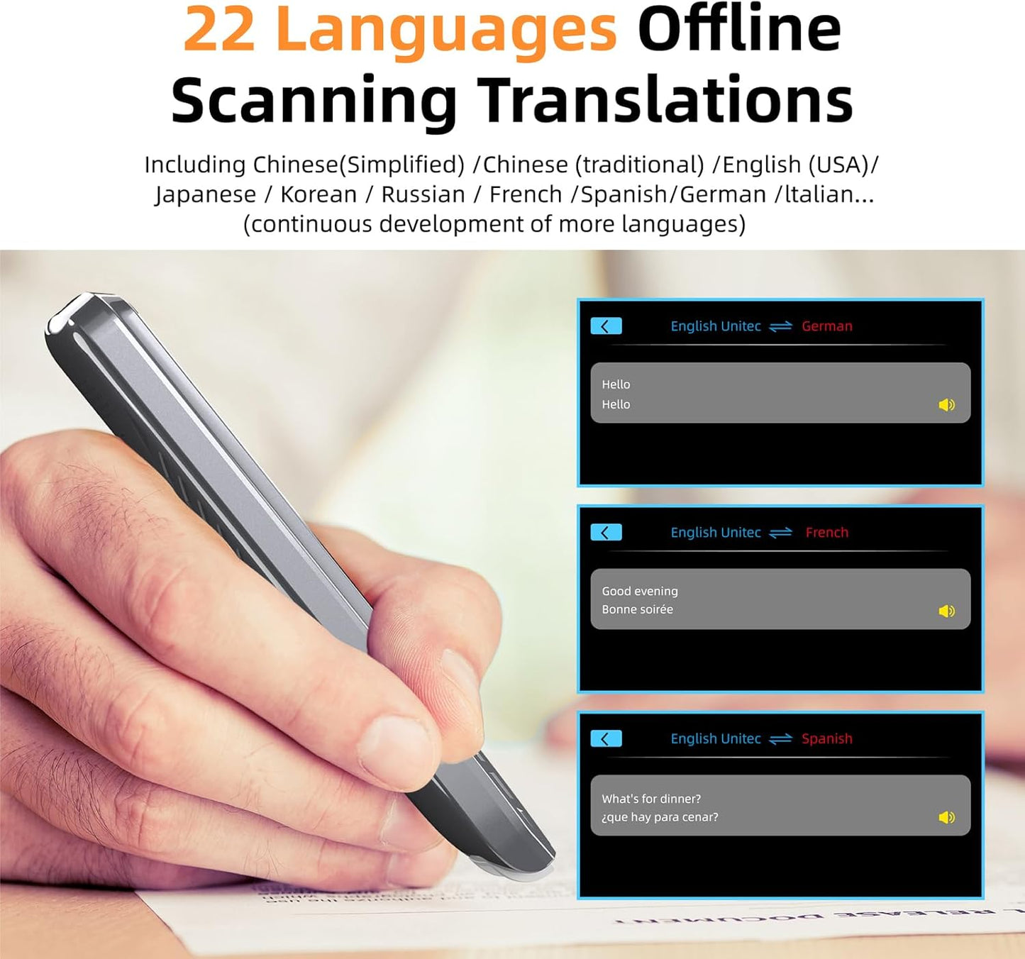 Translation Pen, OCR Digital Reading Pen with 112 Language, Translation Device with 3.69 Inch Touch Screen, Smart Pen for Instant Voice Translator for Study, Travel, Business