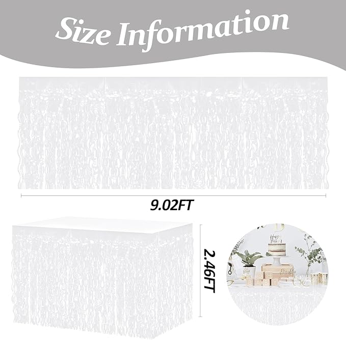 4P Wavy Metallic Tinsel Foil Fringe Table Skirts for Rectangle Tables Backdrop Garland Curtains for Parade Floats Wedding Birthday Parties Decoration Graduation 2025 Christmas (Makaron White)