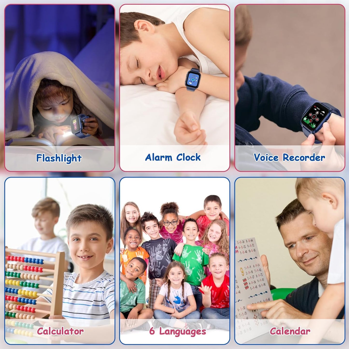 Goodatech 1.69'' Kids Smart Watch 4-12 Years Boys Girls, 26 Puzzle Games,HD Camera,Video Music Player,Pedometer,Flashlight,Alarm Clock,Learn Card,Audio Book,Smartwatch for Children Gifts (Blue)