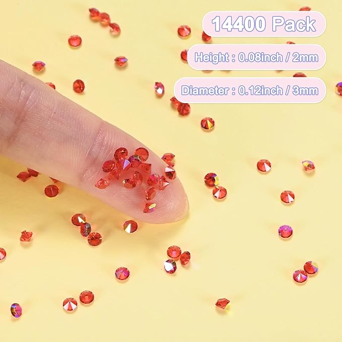 14400-Pack Acrylic Diamonds, 0.12 Inch/3mm Wedding Table Scatter Confetti Crystals for Vase Fillers/Art Craft, Acrylic Diamonds Gems [Red AB]