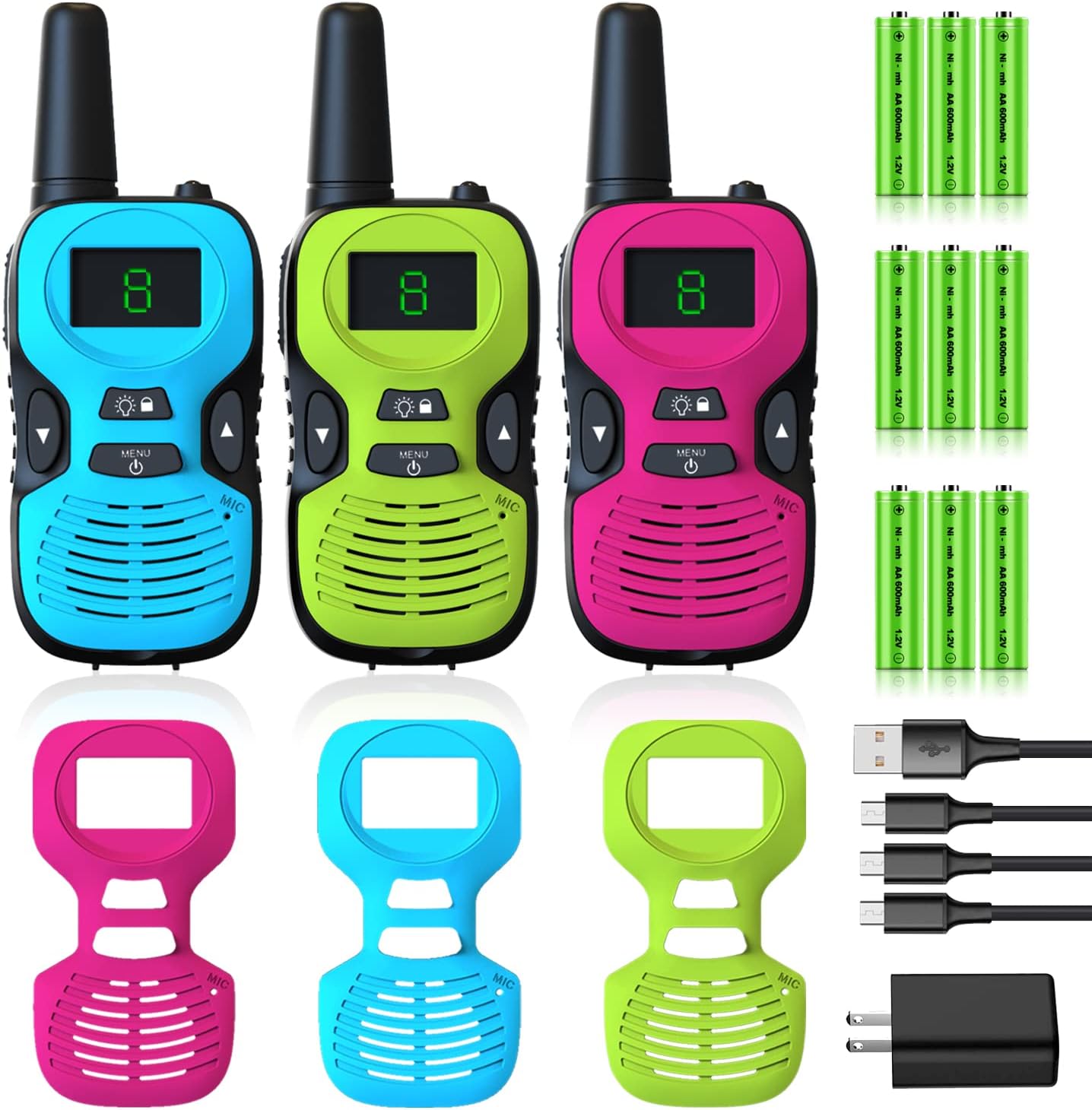 Walkie Talkies for Kids Rechargeable 3 Pack - Long Range Kid Walkie Talkie for Camping Hiking Outdoor - Walkie-Talkies Walky Talky for Kids - Toys and Gifts for 3-12 Year Old Boys Girls