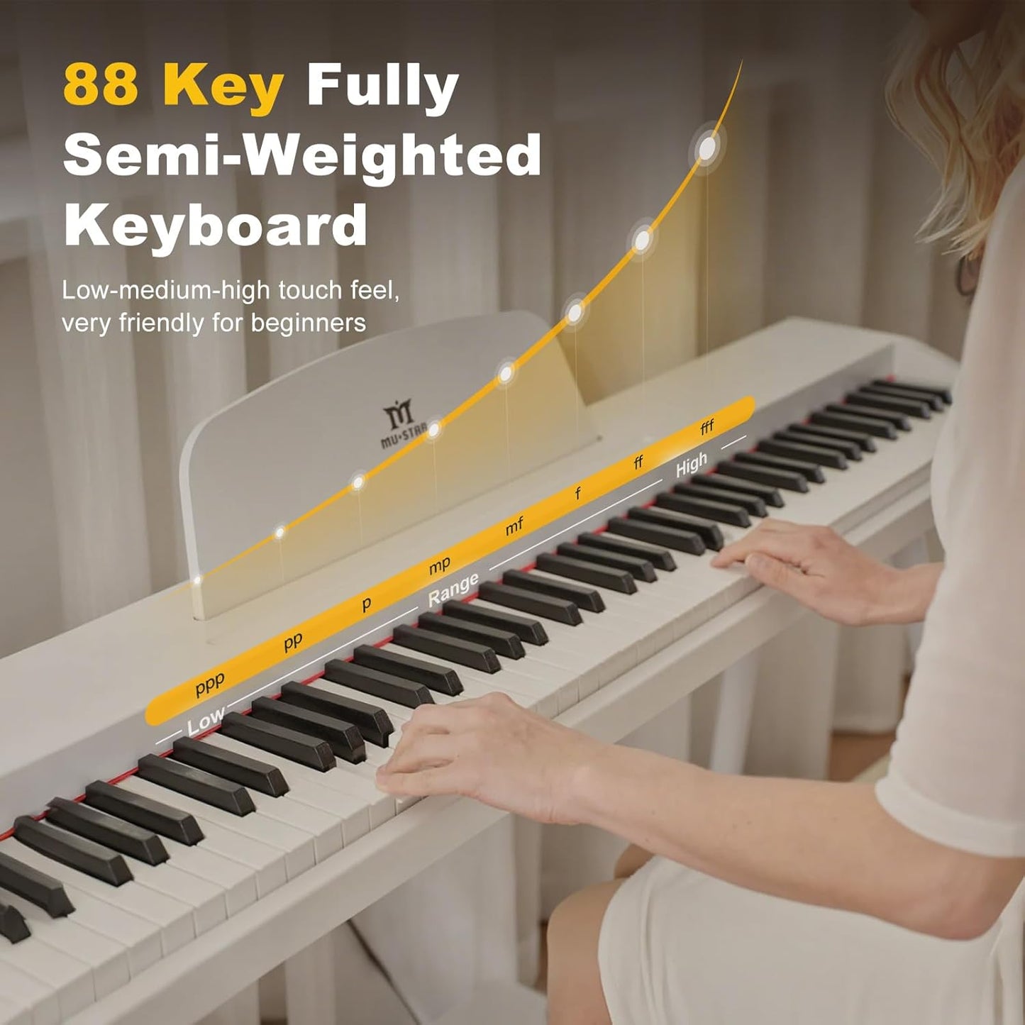 MUSTAR 88 Key Piano Keyboard for Beginners, Semi Weighted Electric Piano Keyboard 88 Keys, Portable Digital Piano 88 Key Weighted with 3-Pedal Unit, Built-In Speakers, USB/MIDI Connecting (White)