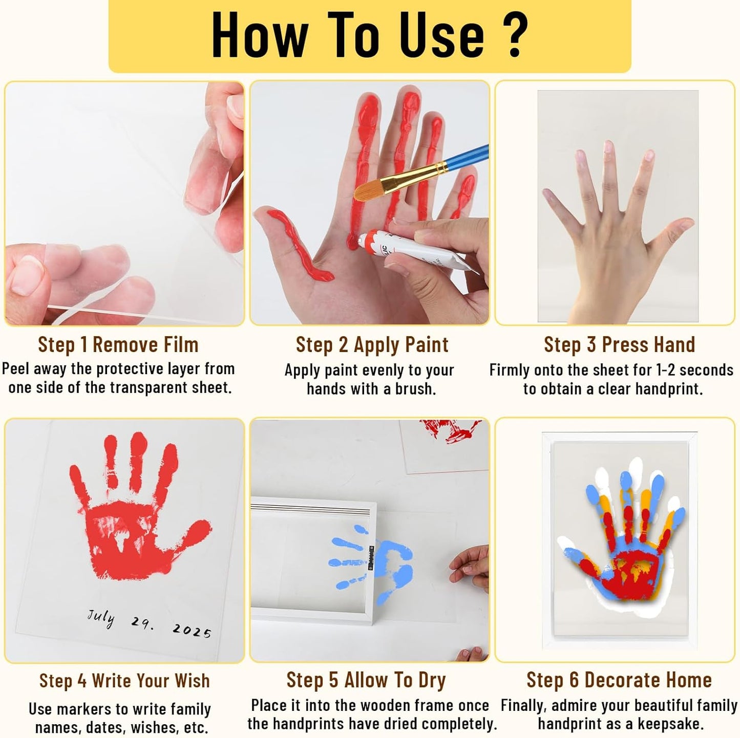 Family Handprint Kit - DIY Baby Handprint and Footprint Keepsake Frame for Newborns & Toddlers, 6 Colors