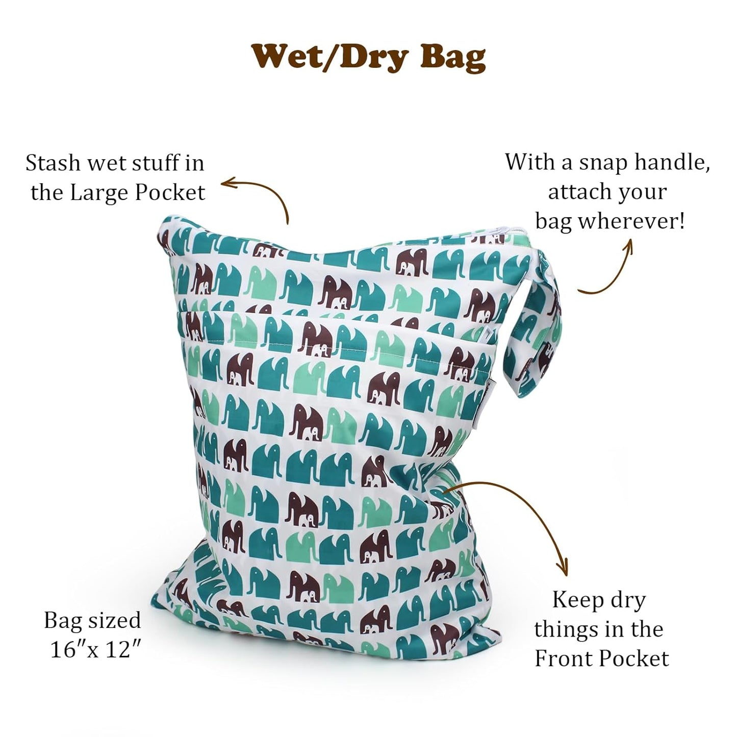 Mama Koala Waterproof Wet Dry Bags for Baby Items, Cloth Diapers, Swimsuits, Travel, Gym Clothes, Beach, Pump Parts, Toiletries, Two Zippered Pockets, 2 Pack (W022)