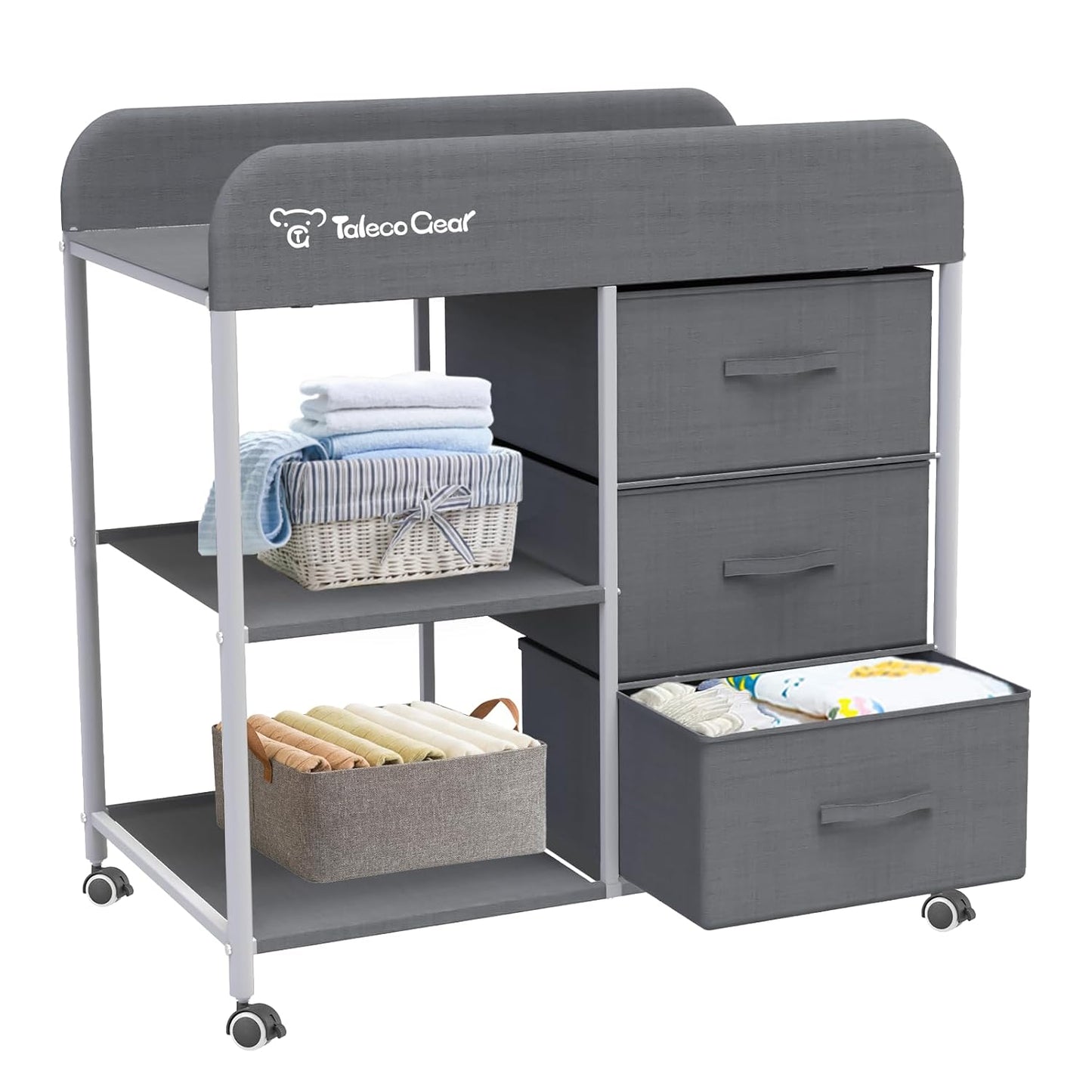 Baby Changing Table, Portable Changing Table, Diaper Changing Station with Waterproof Pad, Changing Table Dresser with 3 Storage Baskets, Mobile Nursery Organizer for Newborn Essentials