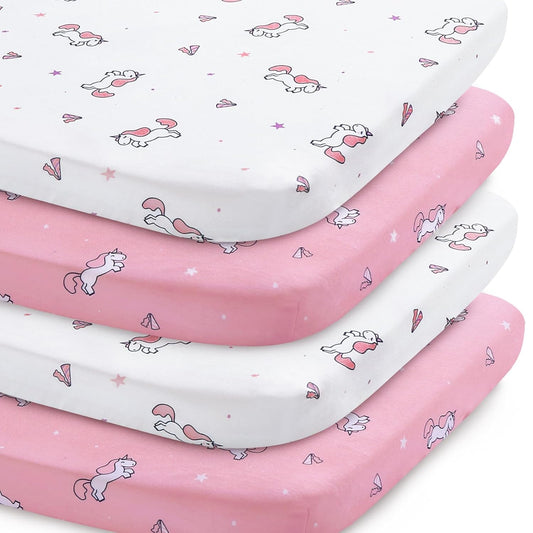 Pack and Play Sheets, Pack n Play Sheets | Mini Crib Sheets 4-Pack, Ultra Soft Pack n Play Mattresses Sheets Compatible with Graco Pack n Play, Soft and Breathable Material, Pink