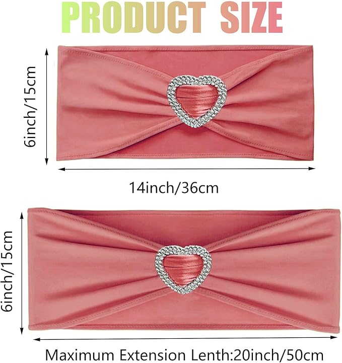 Coral Red Chair Sashes 25 Pack Spandex Coral Red Sashes for Chairs Covers Universal Stretch Chair Sashes Band with Heart Buckle Slider Universal Sashes Bows for Wedding Banquet Party Decorations