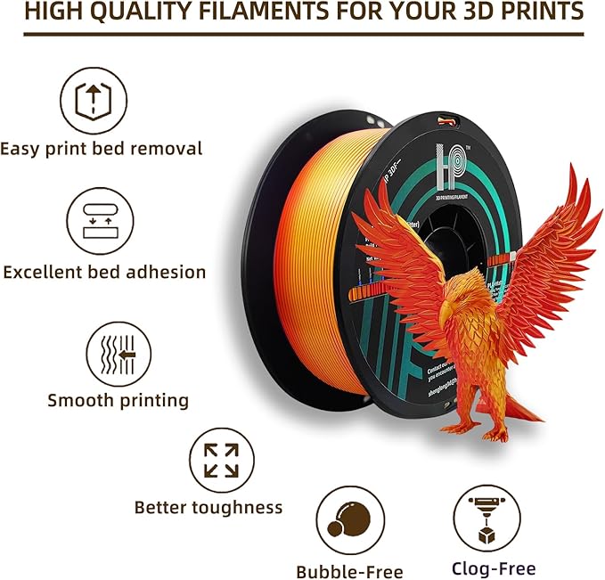 Dual Color PLA Filament,Shiny Silk Red Gold PLA, 3D Printer Filament, PLA Filament 1.75mm Dimensional Accuracy +/- 0.02mm, 1KG Spool (2.2 lbs), Fit Most FDM Printer (Silk Red Gold)
