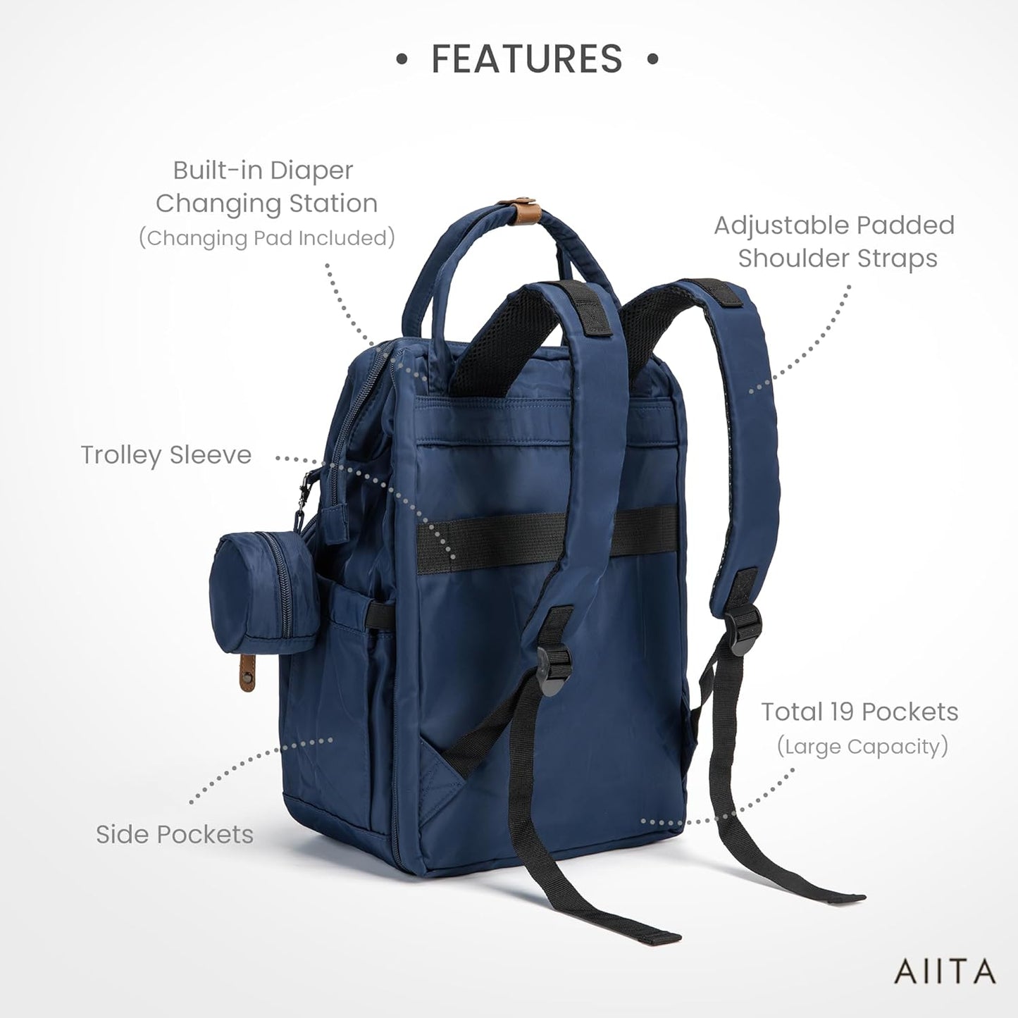 Diaper Bag Backpack, Multifunction Diaper Bag with Changing Station, Stylish Baby Bags, Large Unisex Diaper Backpack for Mom and Dad, Baby Registry Search, Portable Changing Pad – Navy Blue