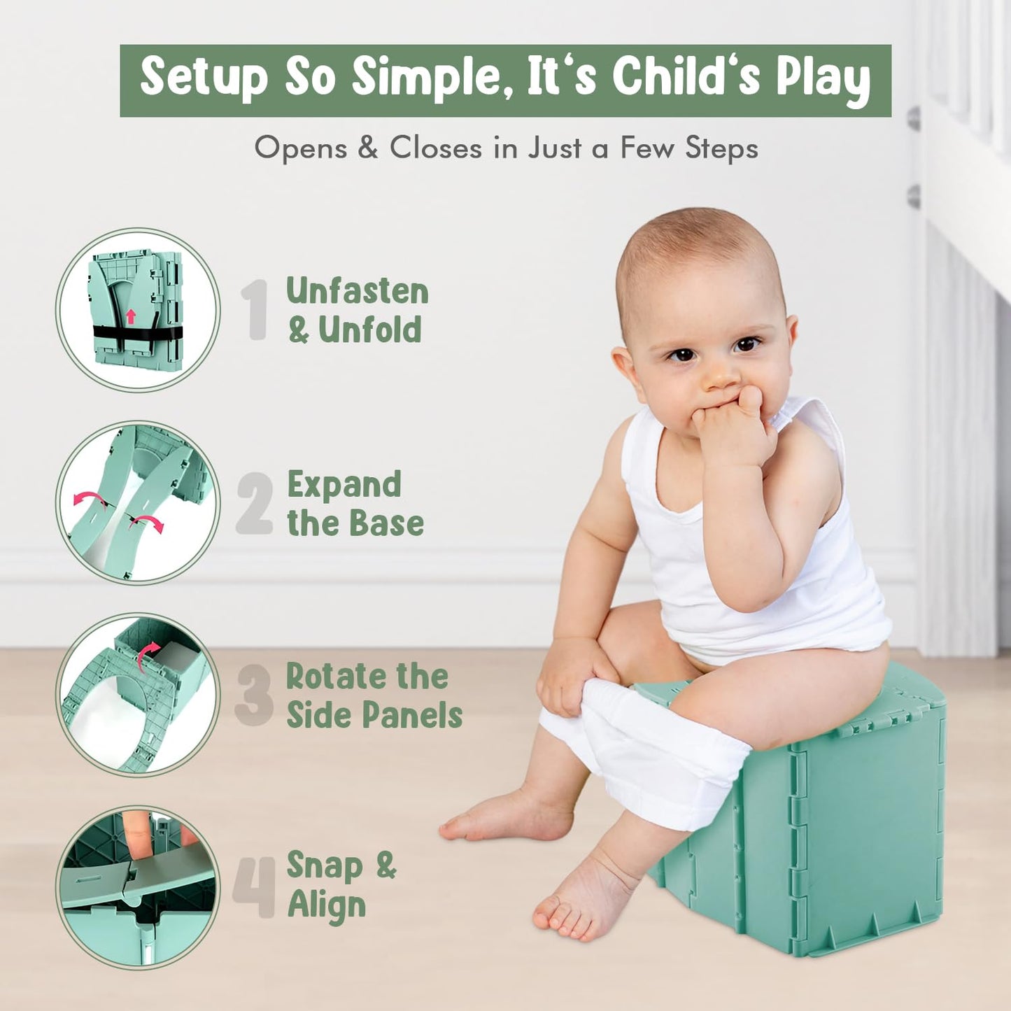 Teo - Portable Toddler Travel Potty – Foldable, Lightweight, Leak-Proof Toilet for Kids with Travel Bag & Disposable Liners – Compact Potty Chair for Home & On-The-Go Use (Adventure Green)