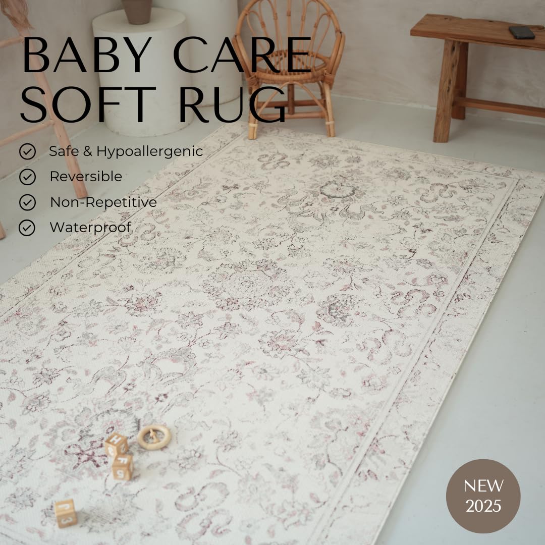 Baby Care Soft Rug (Prestige, Ikat - Tebriz) 98'' x 59'' Original One-Piece Reversible Rollable Waterproof Play Mat for Infants, Babies, Toddler, and Kids
