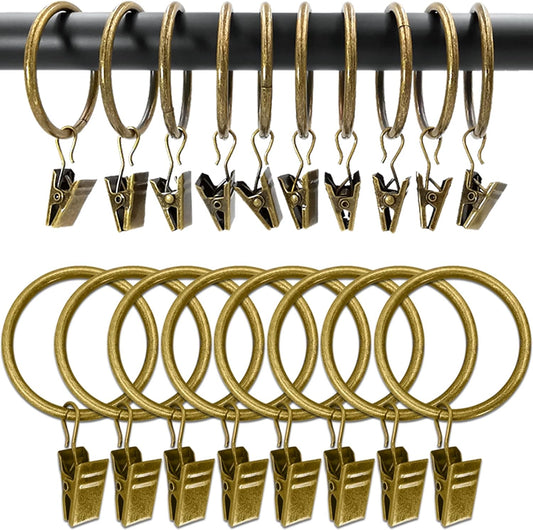 100 Pack Bronze Curtain Rings with Clips, Curtain Hooks Hangers Clip Rings for Hanging Drapes Bows Hat, Drapery Rings 1.5 in I D, Fits up to 1.2 in Diameter Curtain Rod.