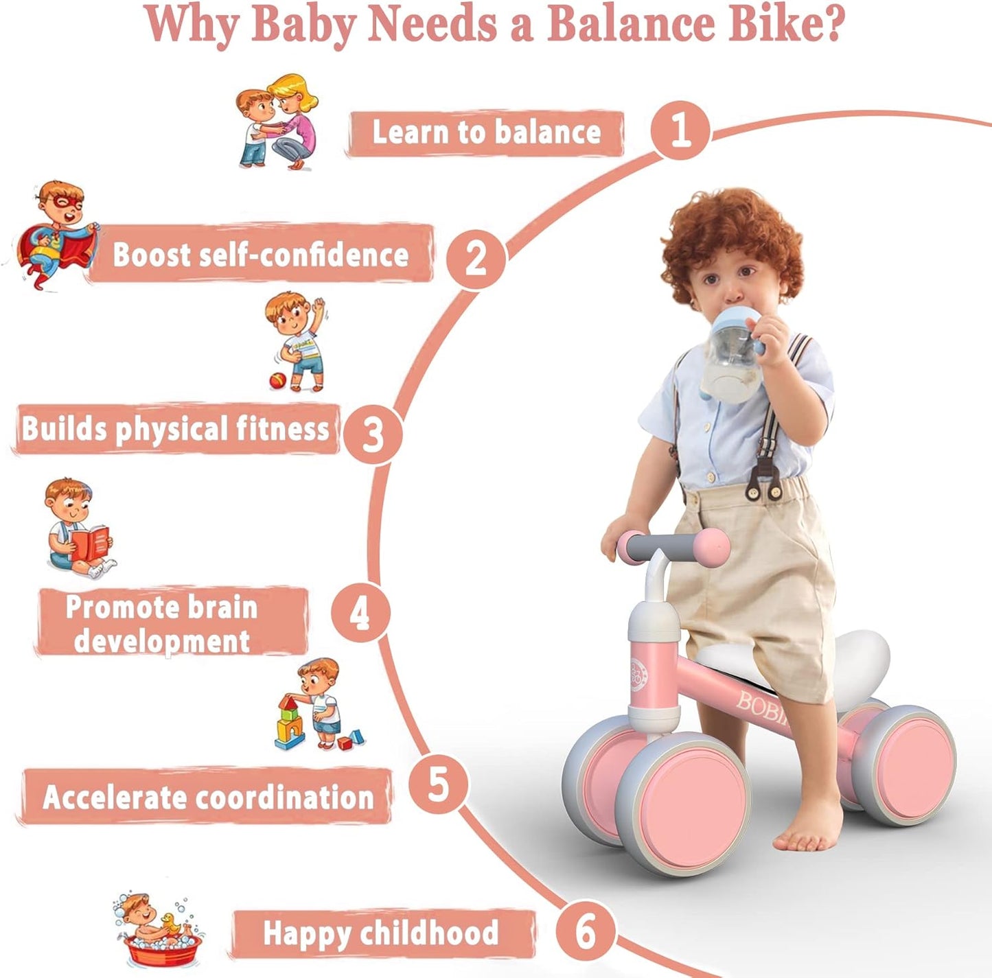 Baby Balance Bike Toys for 12-36 Months Kids Toy Boy and Girls Gifts Toddler Best First Birthday Gift Children Walker No Pedal Infant 4 Wheels Bicycle (Classic, Pink)