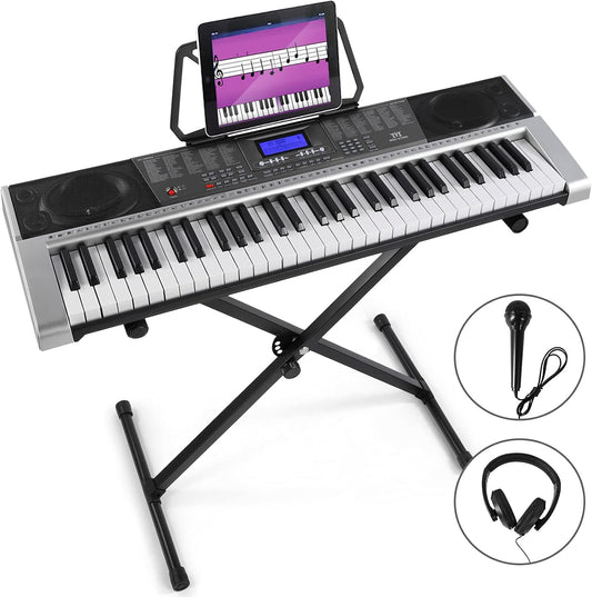MUSTAR 61 Key Piano Keyboard, MEK-300 Electric Keyboard Piano with Stand, Full Size Keyboards Piano 61 Key for Beginners, LCD Screen, Headphones, Microphone, Power Adapter, Birthday Gifts