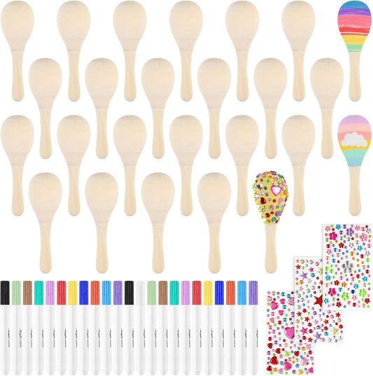 6 Pcs Mini Wooden Maracas Mexican Fiesta Party Favors, PLULON Unfinished Maracas Shakers Musical Fiesta Party Decorations Colorful Painting Tools Mexican Birthday Cinco De Mayo Party Supplies