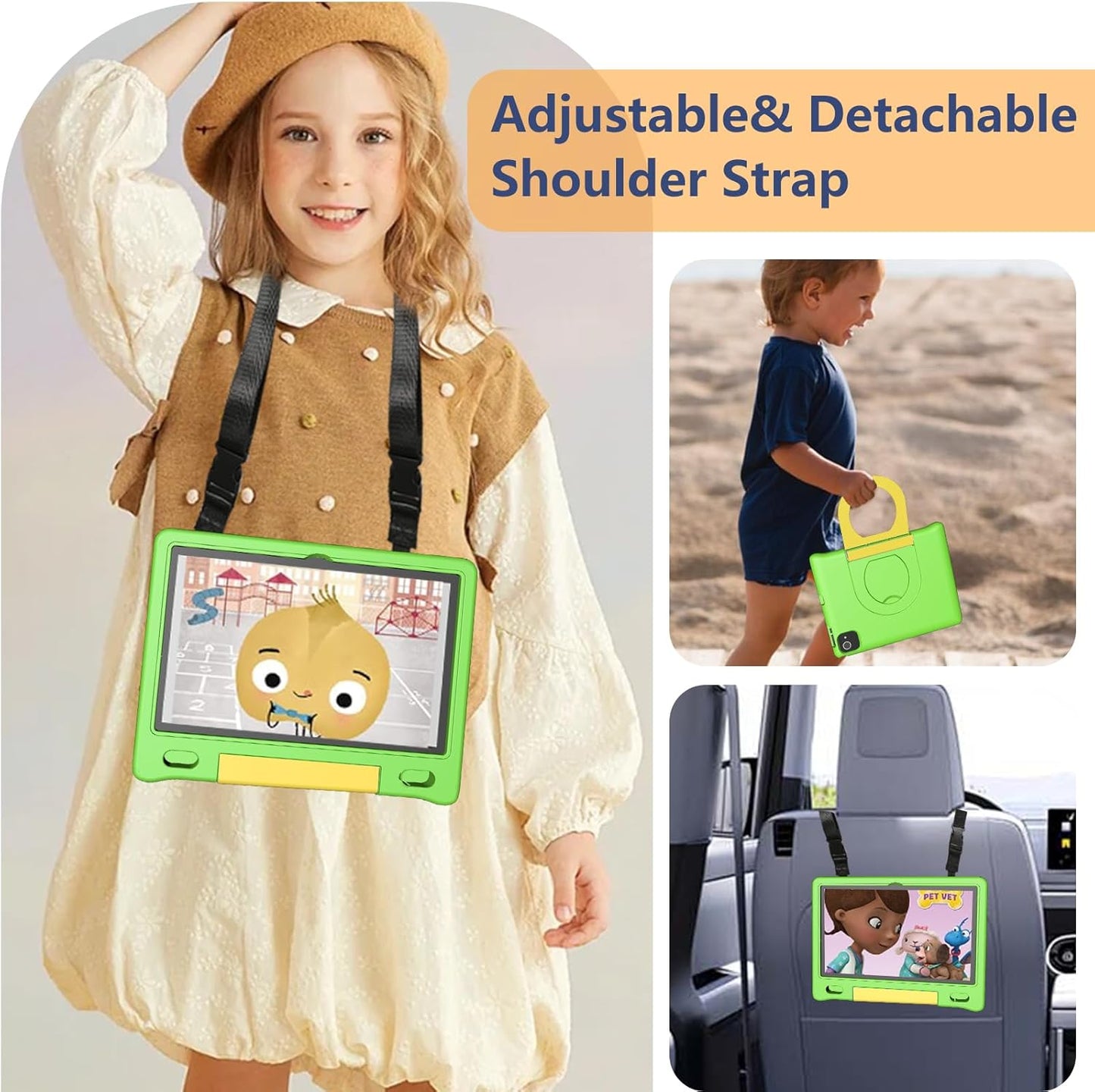 Kids Tablet with Strap, Android 14 Tablet for Kids 10 inch, Toddler Tablets Octa-Core 64GB 1TB Expandable, Children's Tablets with Case, Bluetooth WiFi Parental Control Dual