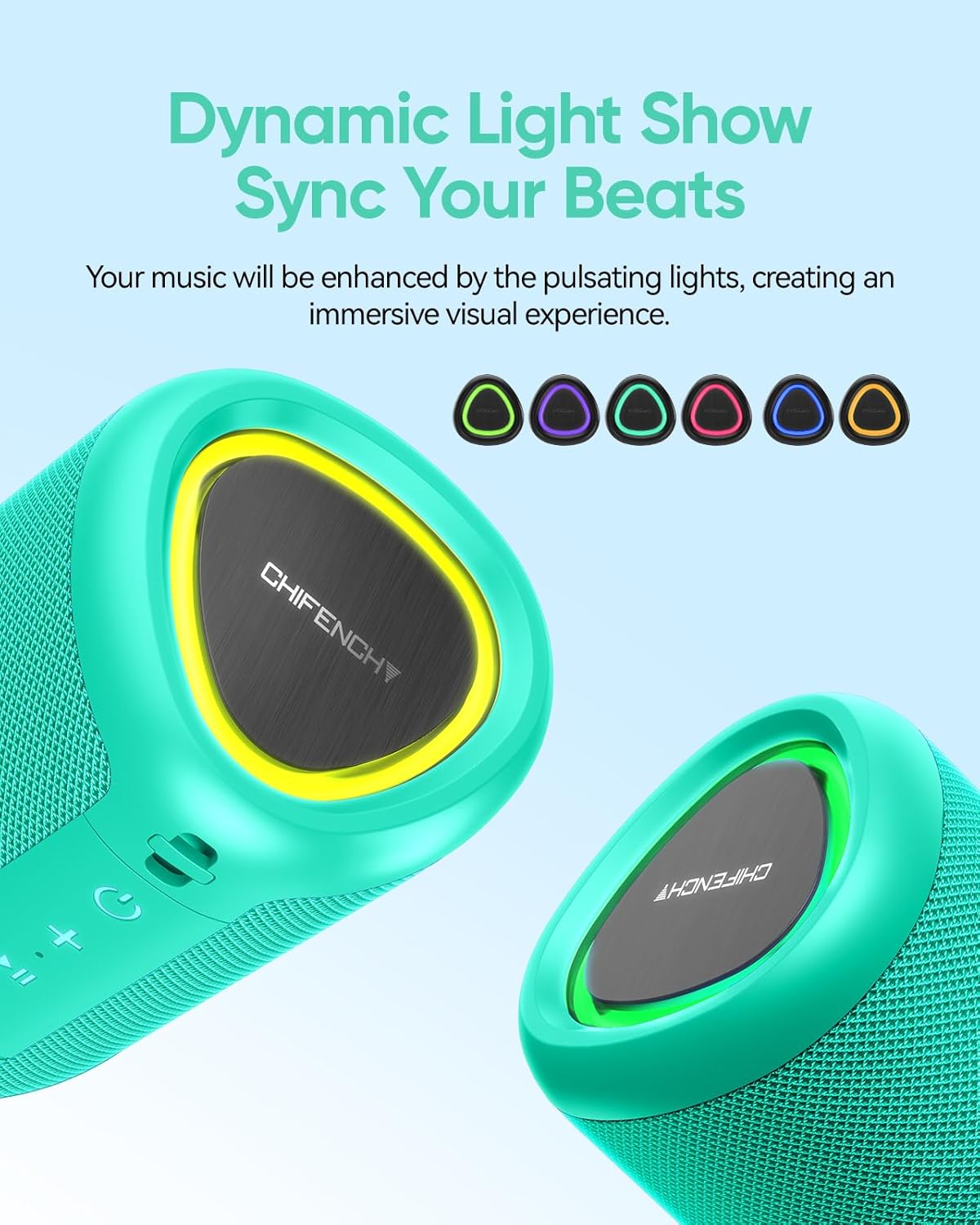 Portable Bluetooth Speaker with Lights, Stocking Stuffers, Powerful Crystal Clear Sound, IPX5 Waterproof, All Day Playtime, BT 5.3, TWS Paring, Small Wireless Speaker for Outdoor, White Elephant Gifts