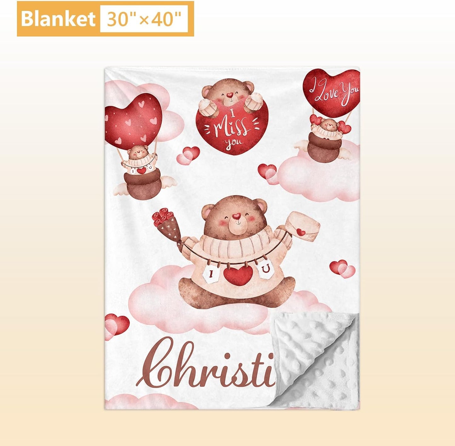 Custom Crib Bedding Set, 5 Pcs Personalized Name Nursery Bedding Set with Double Layer Flannel Blanket, Heart & Bear Baby Crib Set for Girls Boys, Customized Gifts for Infants Babies Toddlers