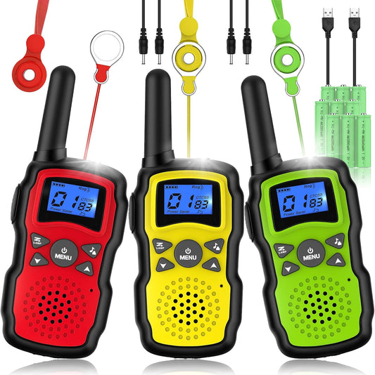 Wishouse Kids Walkie Talkies Rechargeable 3 Pack, Girls Boys Toys Age 7 8 9 10 for Outdoor Camping Adventure Games with Flashlight, Birthday Xmas Gift for 4 5 6 Year Old Children