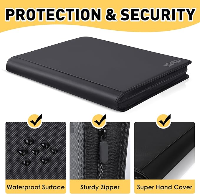 16 Pocket Card Binder,1280 Pockets Ringless Trading Card Binder,Premium Zipper Card Album Folder for TCG,MTG,Game&Sports Cards(BLACK)