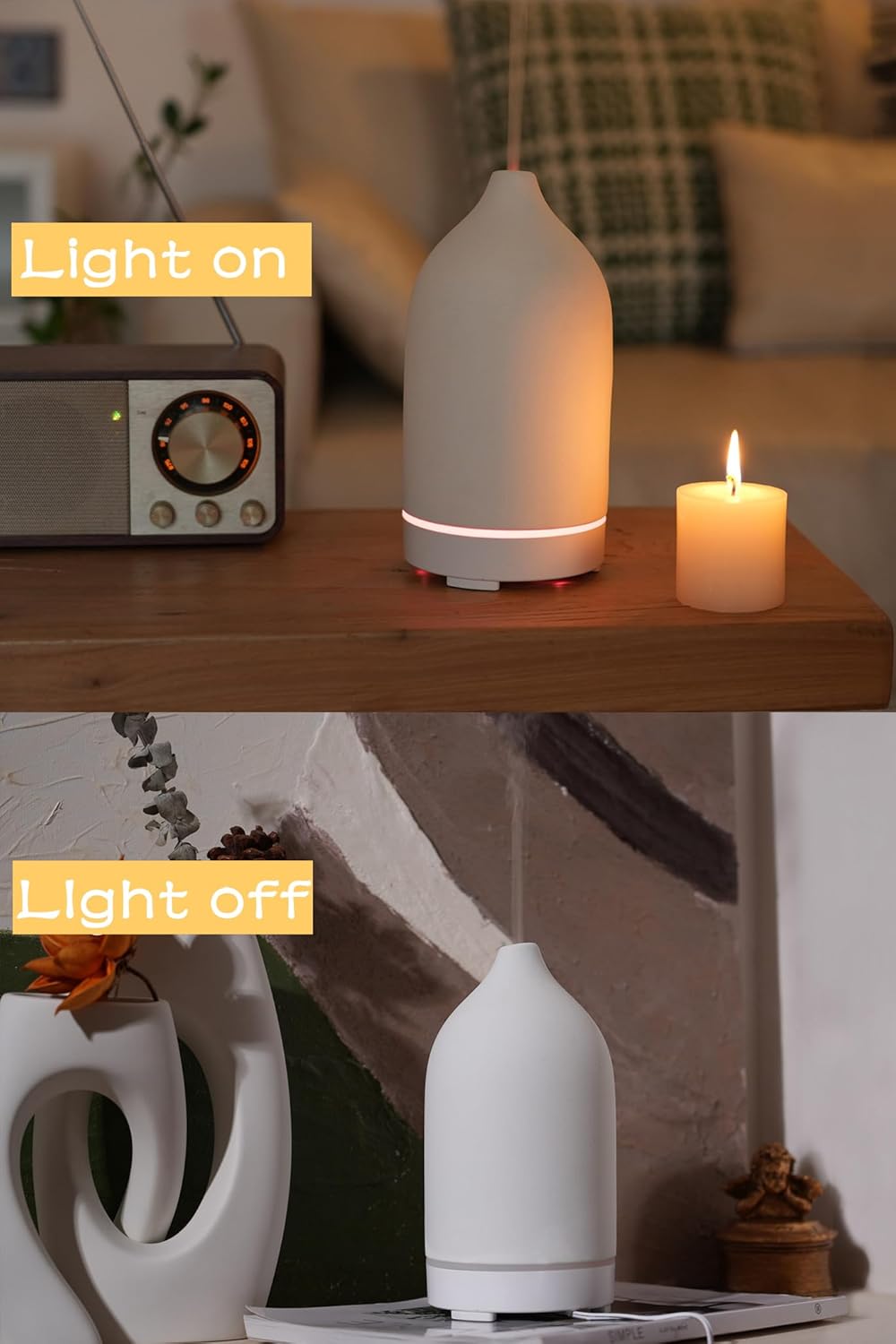 VIVITEST Stone Diffuser,200ML Essential Oil Diffuser, Ultrasonic Aromatherapy Diffusers for Home (White)