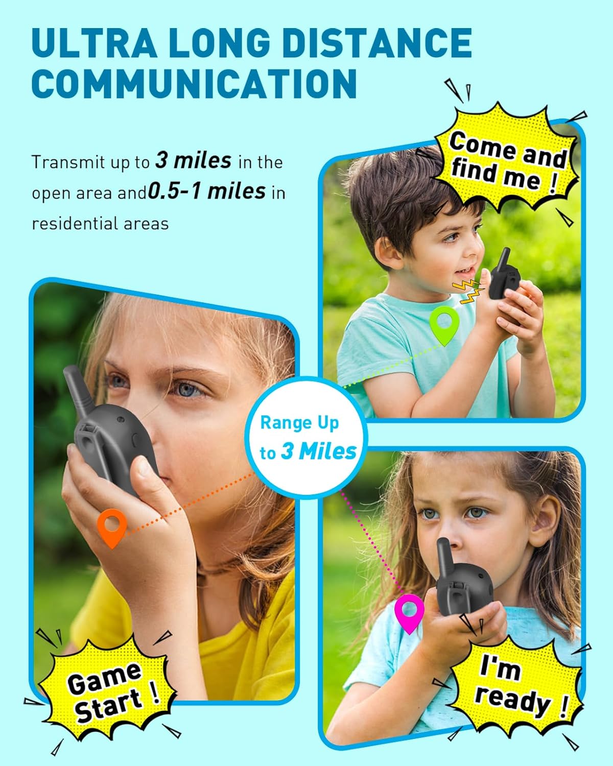 Walkie Talkies for Kids Long Range - Kid Walkie Talkies with Replaceable Shell Backlit LCD Flashlight 3 Miles Range - Toys for 5-7 Year Old Boys and Girls (2 Pack - Rechargeable)