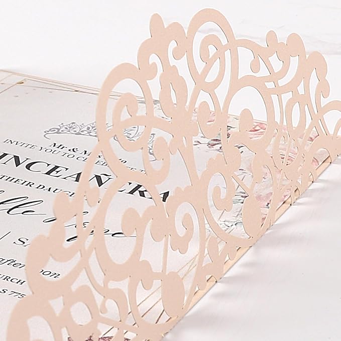 50pcs Blush Pink Wedding Invitations With Envelopes and Rsvp Cards 5x7 Inches Laser Cut Wedding Invitation Pockets for Bridal Shower QuinceañEra Engagement Birthday Invites