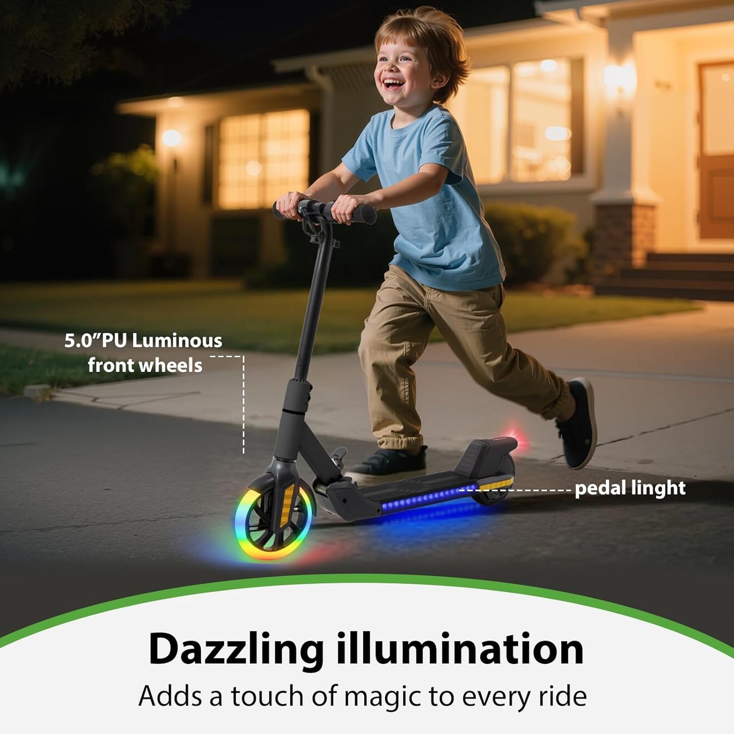 Electric Scooter for Kids Ages 6-12， Max Speed 6.5MPH, max Range 6Miles， with Acceleration Throttle and Electronic Brake， Foldable and Height Adjustable Kids Electric Scooter
