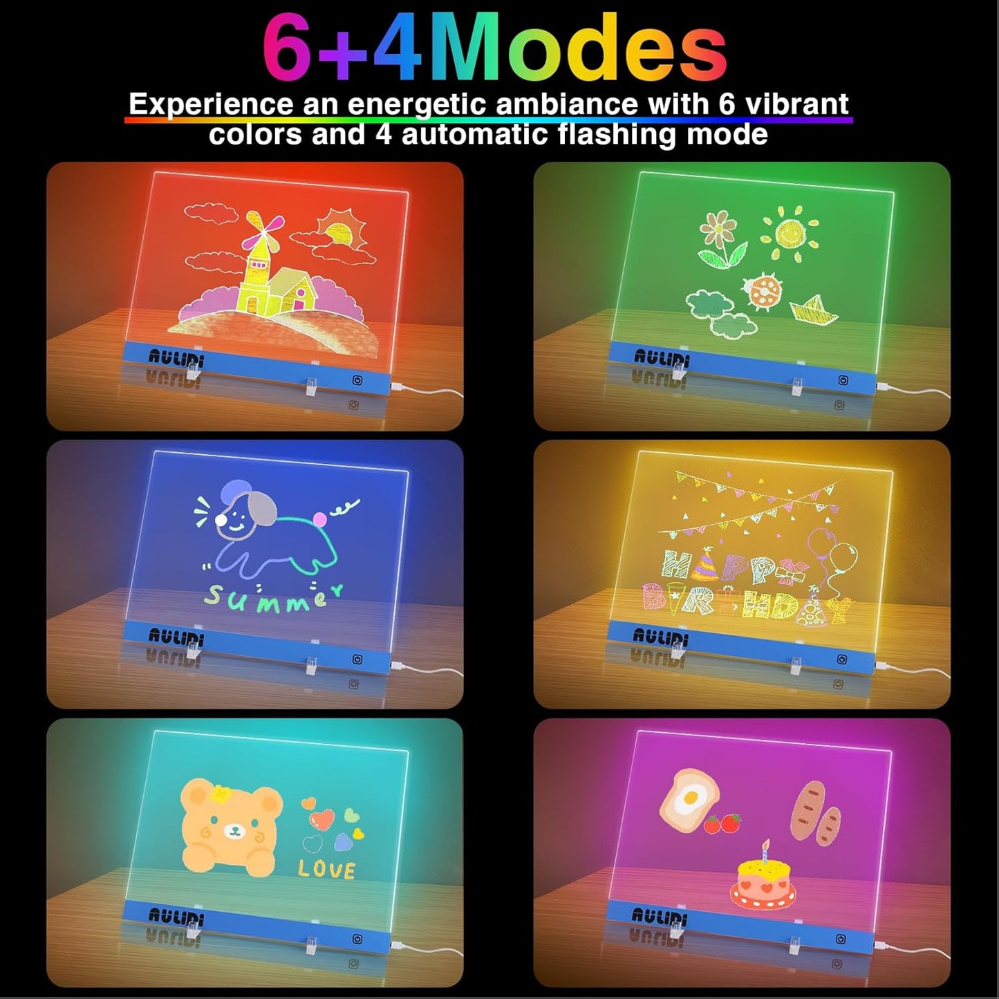 LED Note Board with Colors, Acrylic Dry Erase Board with Light, 16"x12" 6-Color Neon Glow Memo LED Light-Up Message Note Board, Drawing Board, LED Writing Pad with Touch Control (Stand/Hanging)