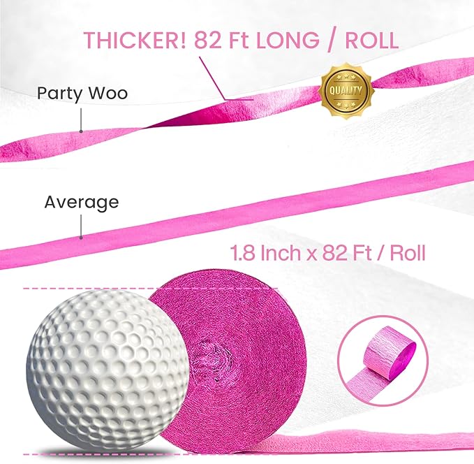 PartyWoo Pink Crepe Paper Streamers 4pcs 328ft Pack of Dark Hot Pink Magenta Fuchsia Crepe Paper Streamers for Birthday Gender Reveal Baby Shower Wedding Bachelorette Princess Party Decorations