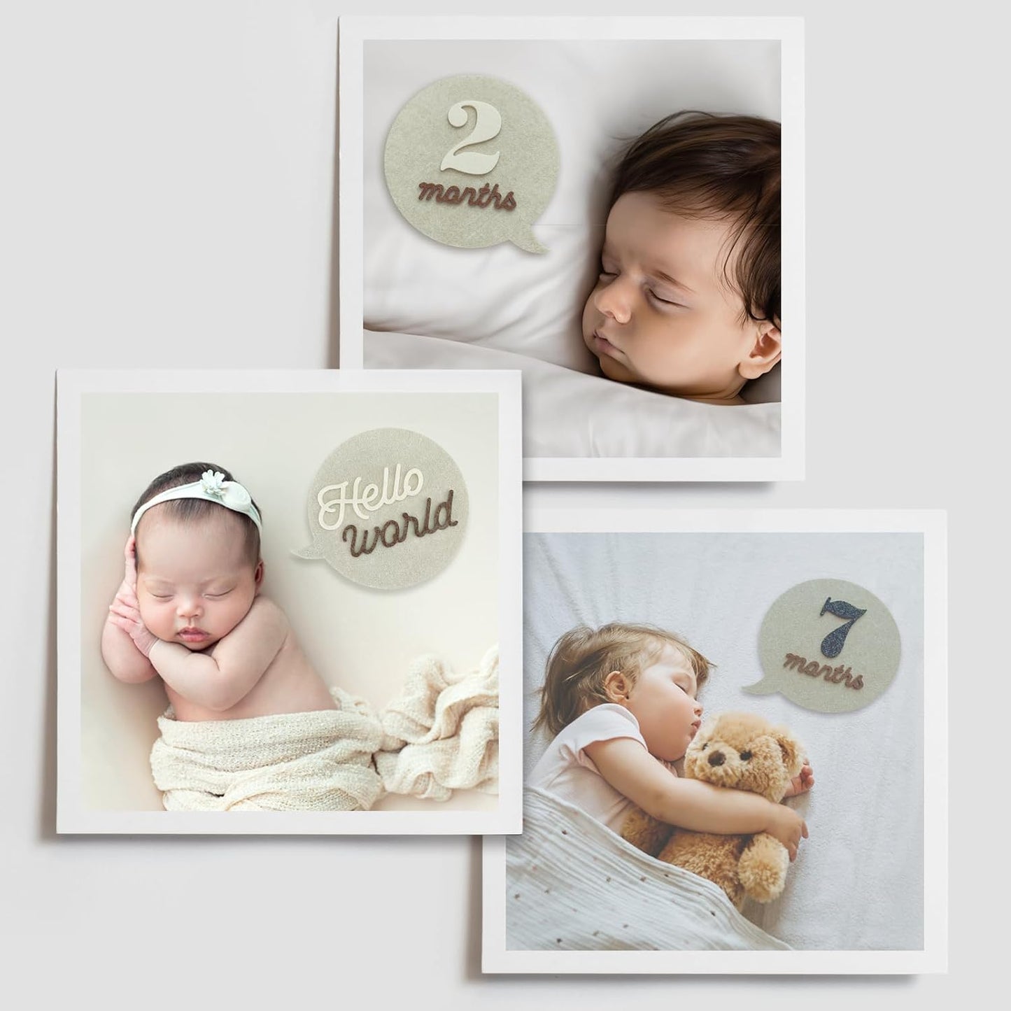 Felt Speech Bubble Baby Monthly Milestone Signs, First Year Baby Photo Prop | Birth Announcement, Growth Tracking, Gender Neutral Baby Shower, Newborn Gift (Neutral)