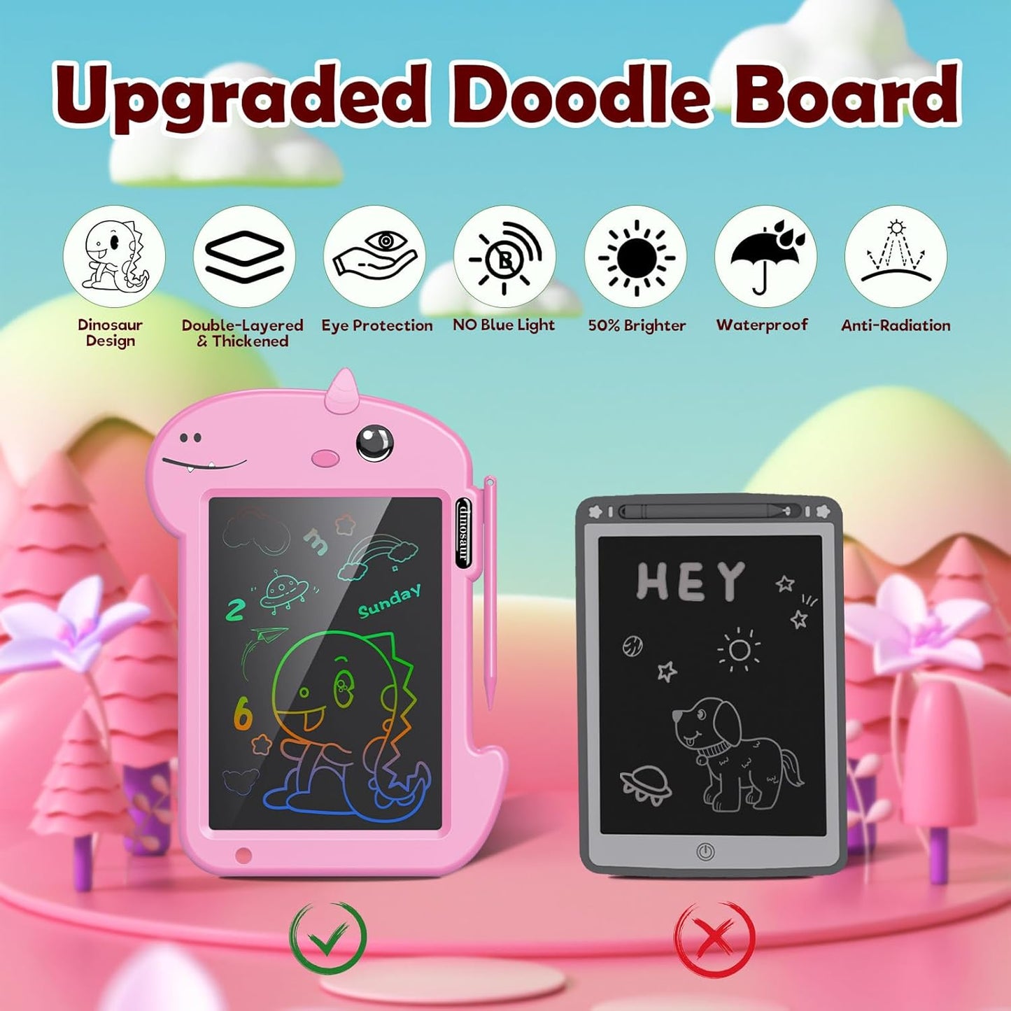 LCD Writing Tablet for Kids 8.8 Inch Toddler Toys for 3 4 5 6 7 8 Year Old Boys Girls Toys Drawing Pad Dinosaur Toys for Toddlers Doodle Board Drawing Tablet Birthday Christmas Gifts (Pink)