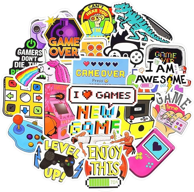 QTL Classic Gaming Stickers for Kids Video Game Stickers for Water Bottles Laptop Gamer Adults Waterproof Vinyl Packs 50Pcs