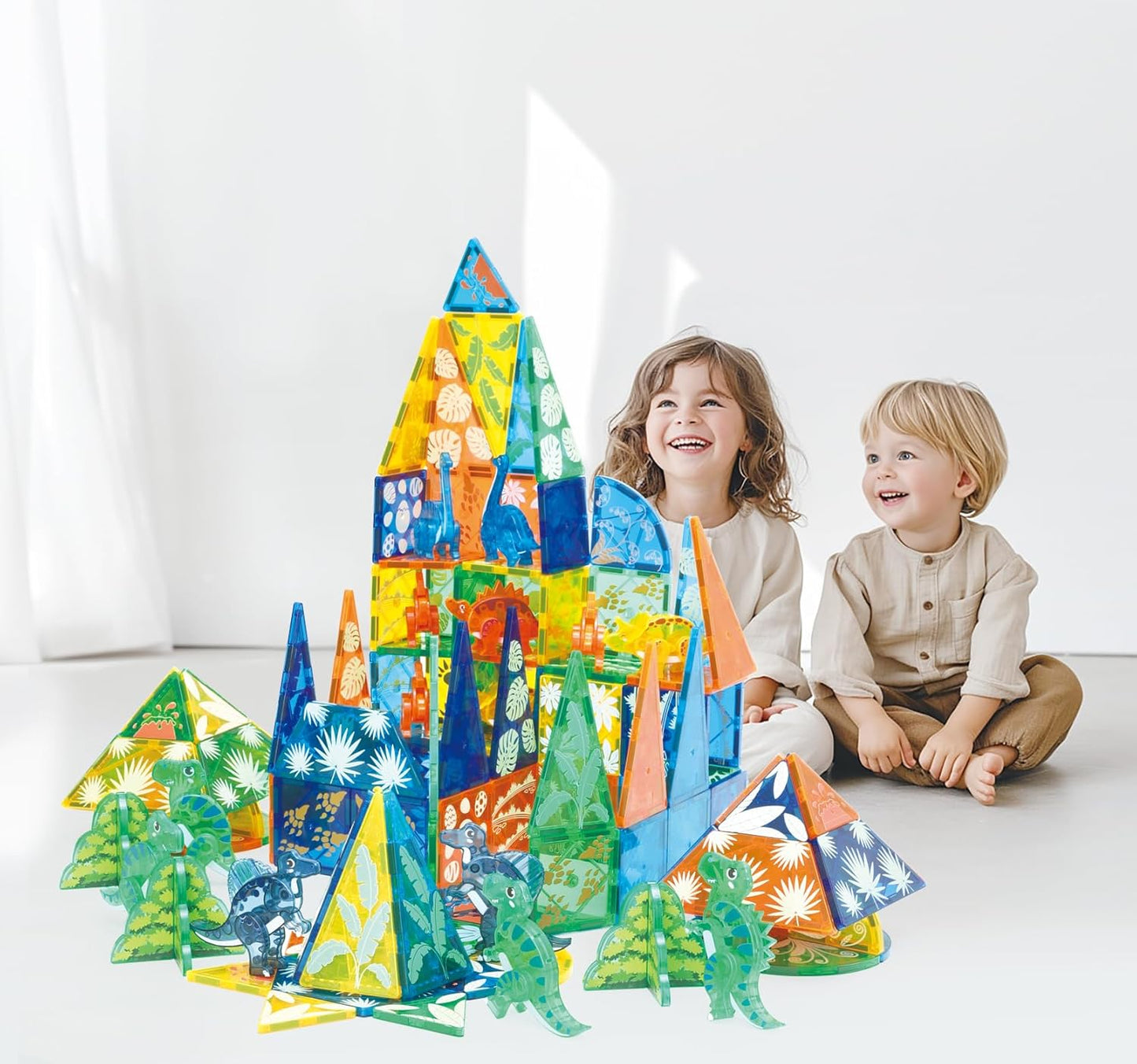 106 PCS Dinosaur Magnetic Tiles Set,Magnet Building Blocks Dino World Toys,TEM AUTHENTICATED,Magnet Tiles Animals for Toddlers Boys Girls Kids Age 3 4 5 6 7 8