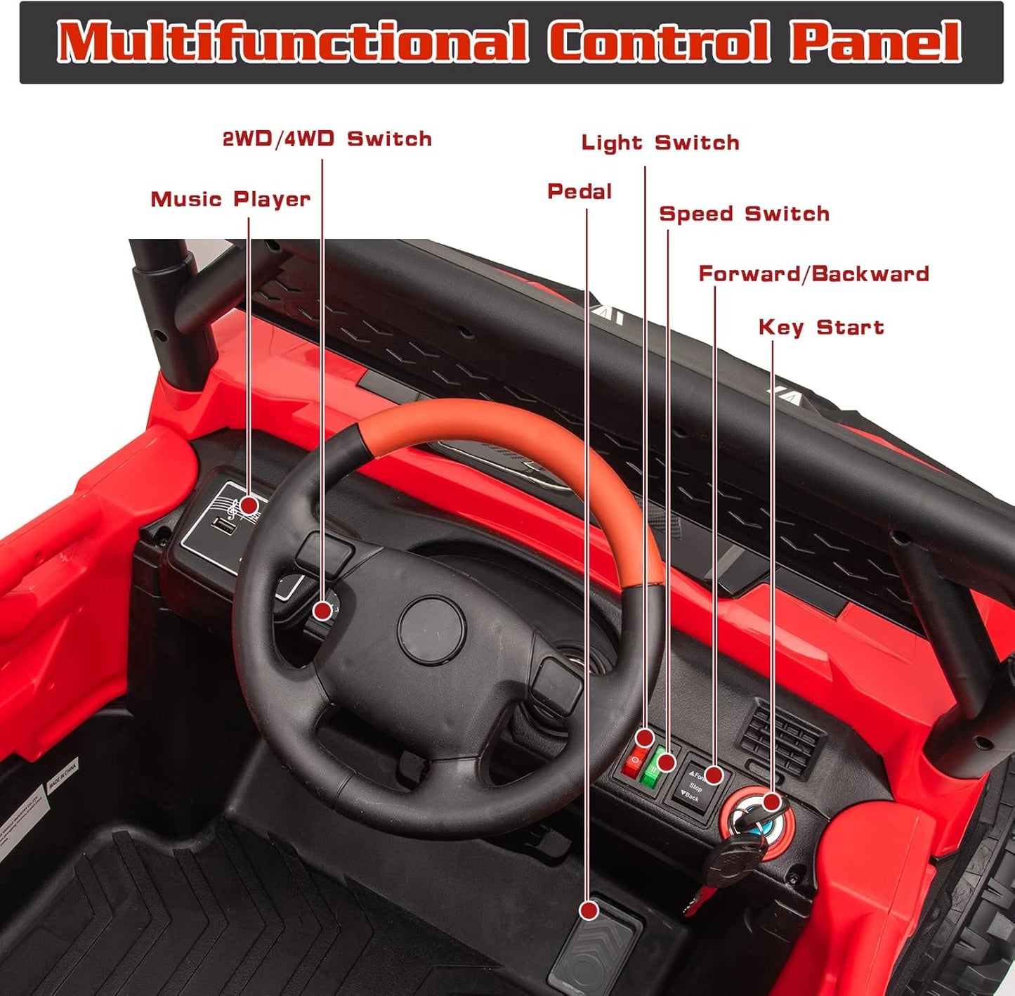 Electric UTV for Kids, 24V Riding Cars for Kids Ages 4-8, Battery Operated Car with Remote Control for Parent, Children Car with Bluetooth 3 Speeds LED Lights Storage Trunk, Red