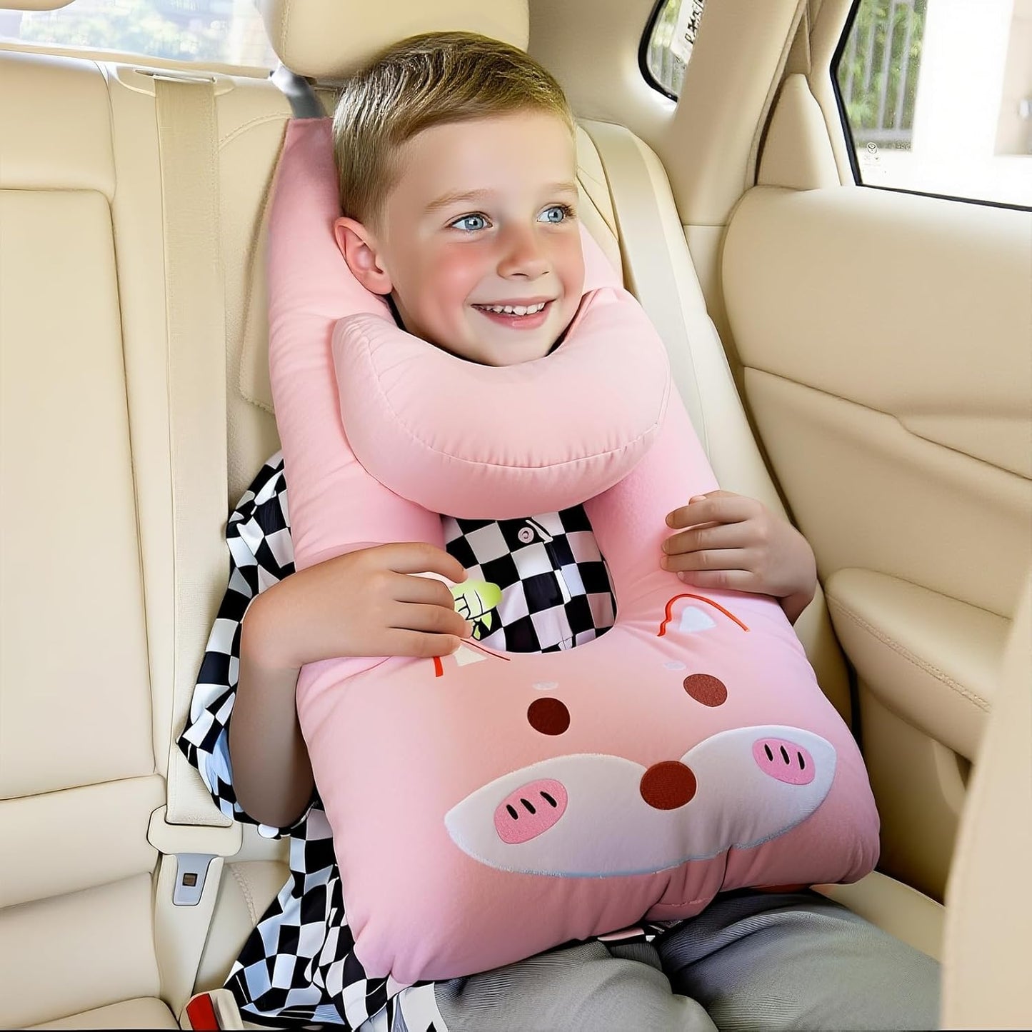 Travel Pillow,Car Pillow Kids Car Seat Pillow U Shaped Pillow for Travel Skin-Friendly Material The Sleeping Aid for Adults and Kids on Road Trips (Pink)