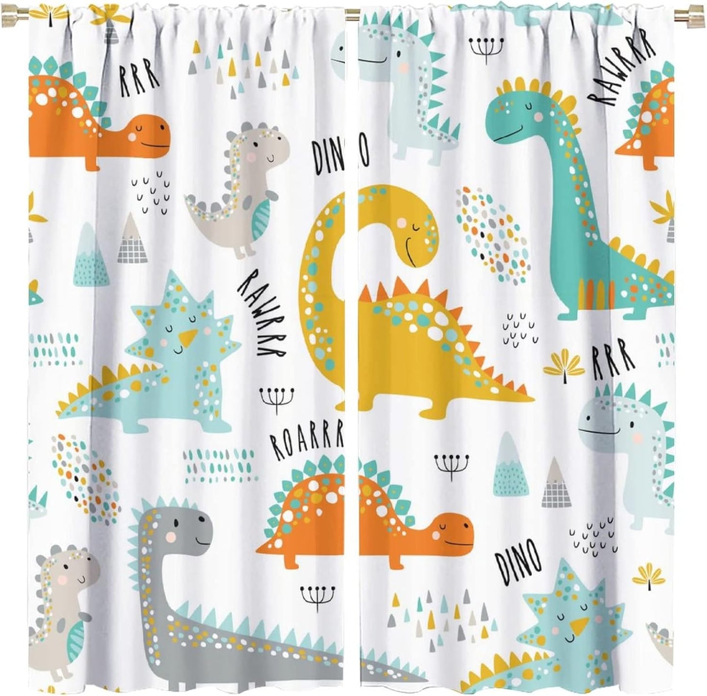 Dinosaur Curtains for Kids Boys Girls Home Decor Childish Cute Dino Animals Print Pattern Rod Pocket Blackout Window Drapes for Nursery Baby Bedroom Playroom W31.5xL63in 2 Panels