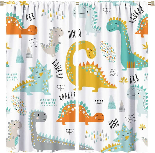 Dinosaur Curtains for Kids Boys Girls Home Decor Childish Cute Dino Animals Print Pattern Rod Pocket Blackout Window Drapes for Nursery Baby Bedroom Playroom W31.5xL63in 2 Panels
